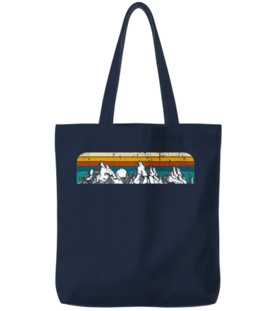 Retro Mountain Sunset Tote Bags - Navy
