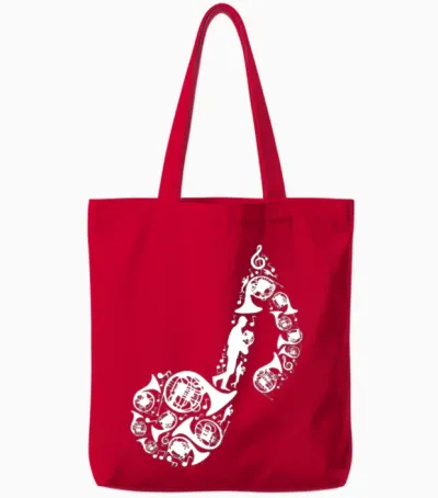 French Horn Drawing Tote Bags - Red