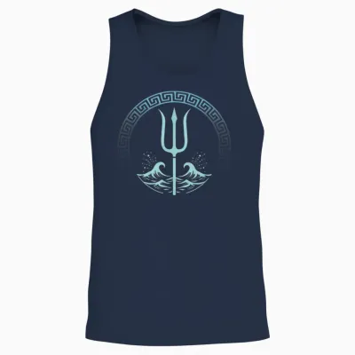 Poseidon Greek God Symbol T-Shirt, Black Unisex Tank Top - Navy