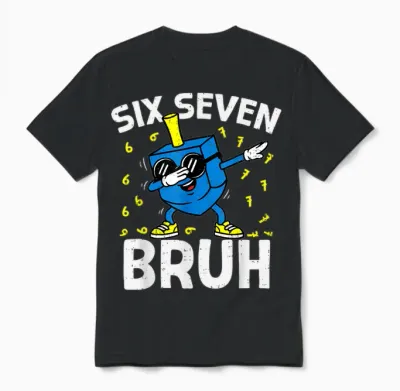 Boys Hanukkah 67 Six Seven Bruh Dabbing Dreidel Chanukah Kid Unisex T-Shirt - Black
