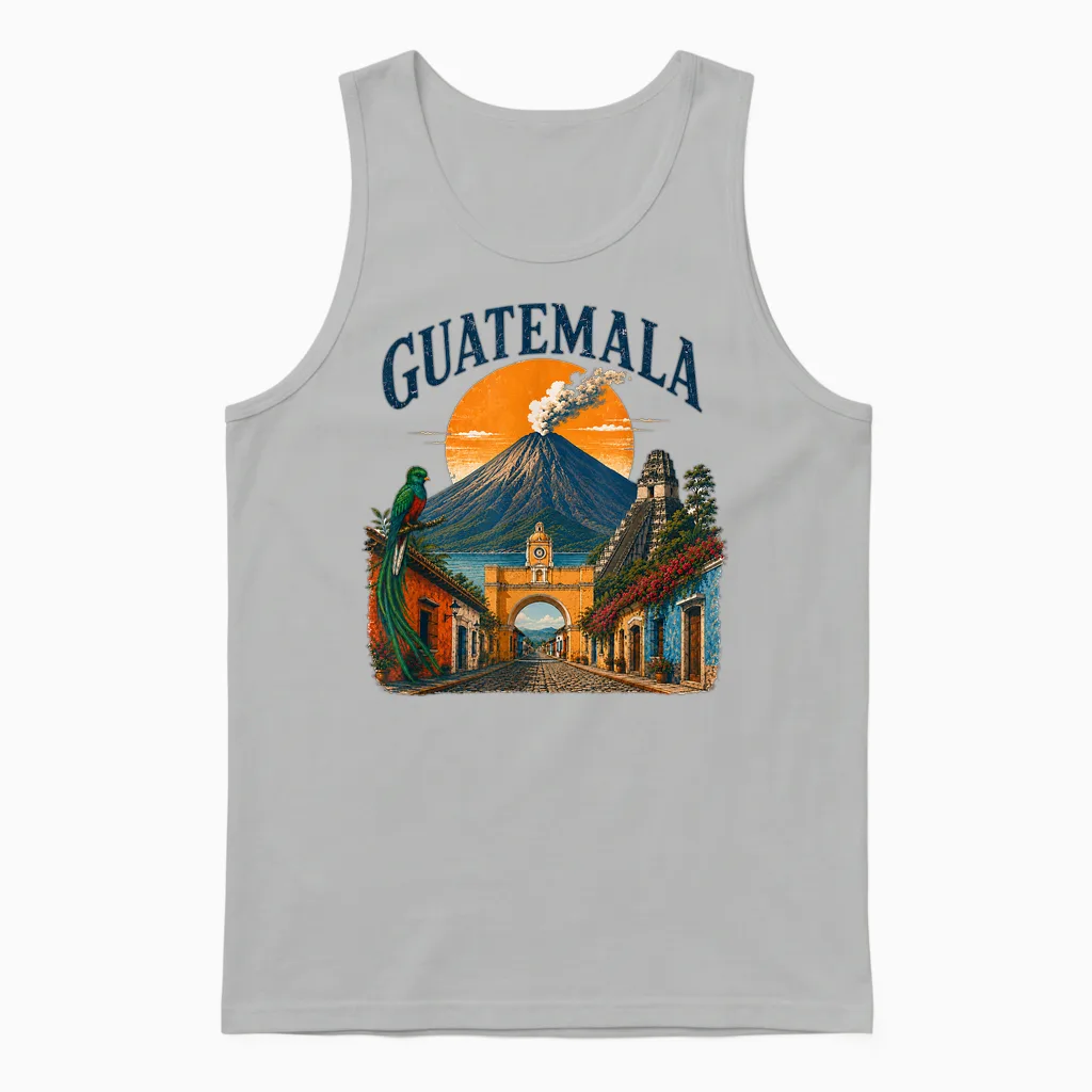 Guatemala Vulkan Quetzal Antigua Maya Ruinen Reisen Unisex Tank Top in Ash
