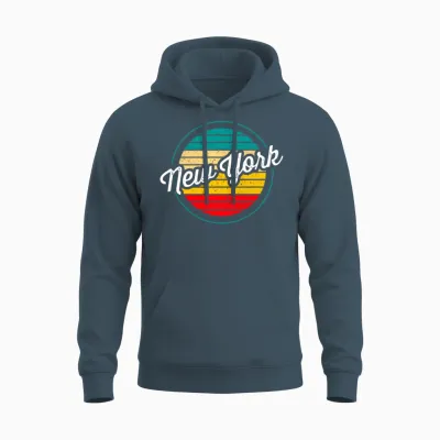 New York Retro Sunset Unisex Hoodie - Dark Heather