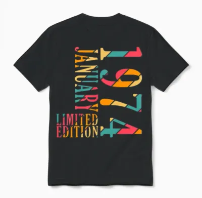 50th Birthday Original January 1974 Unisex T-Shirt - Black