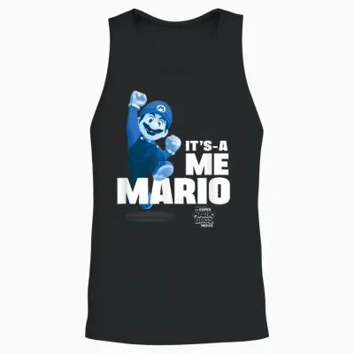 The Super Mario Bros. Movie It's-A Me Mario Portrait T-Shirt, Blue Unisex Tank Top - Black