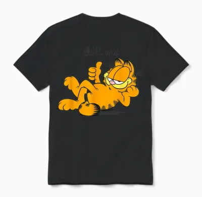 Garfield Chill Out Retro Vibe Comic Lazy Cat Artwork Gifts Unisex T-Shirt - Black