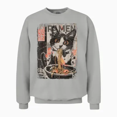 Cat Ramen Noodle Japanese Anime Manga Ramen Kawaii Cat T-Shirt, Black Unisex Sweatshirt - Ash