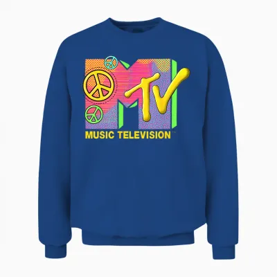 The Official Mtv Logo with Peace Love and Happiness Unisex Sweatshirt - Royal