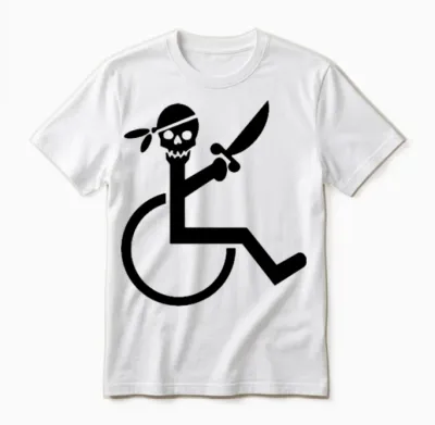 Pirate in a Wheelchair with a Sword, Disability * Unisex T-Shirt - White