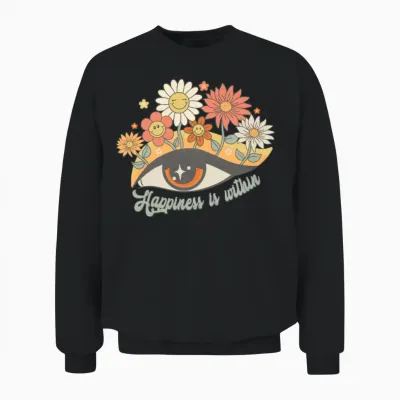 Happiness Is Within, Retro Groovy, Unisex Sweatshirt - Black