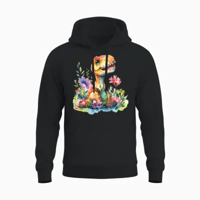 Baby Dino Mit Blumen Süßer Dinosaurier Tochter Mädchen Unisex Hoodie - Black