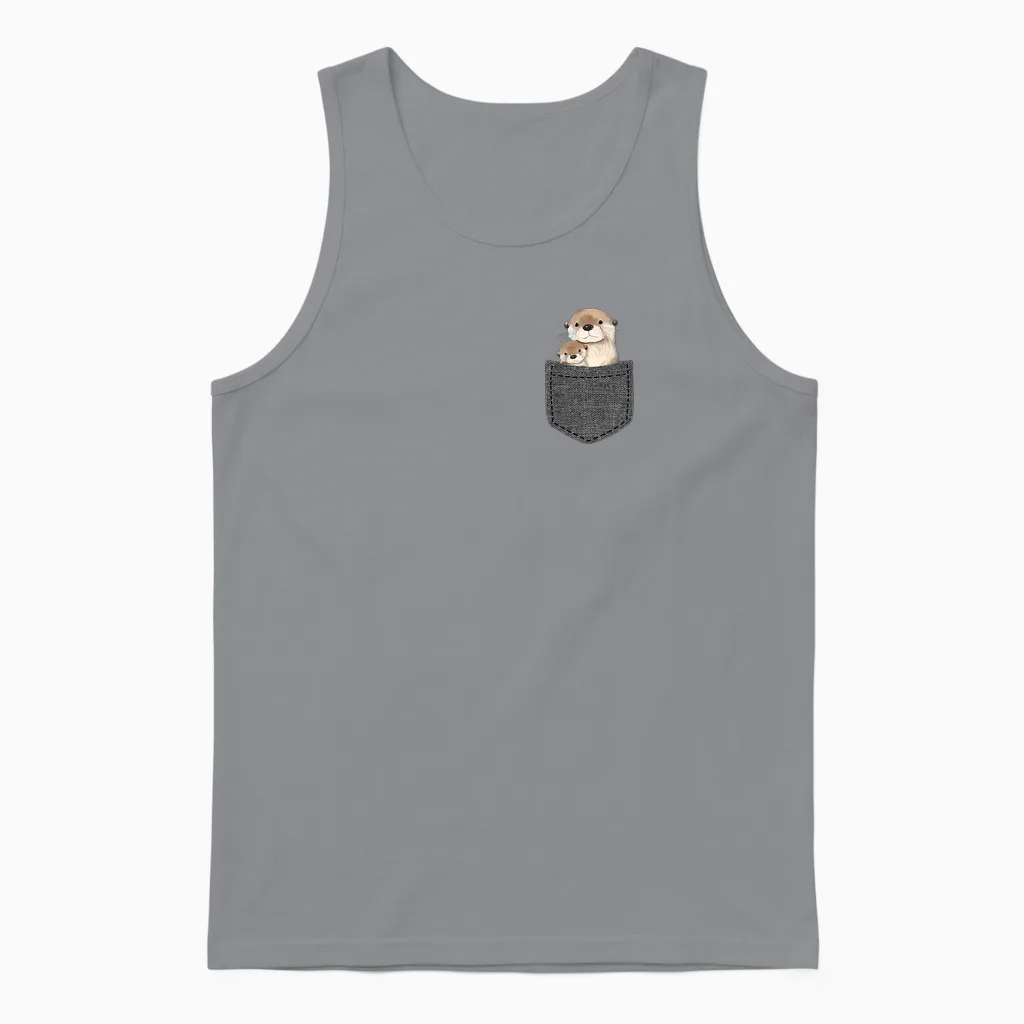 Otter in Chest Pocket T-Shirt, Black Unisex Tank Top in Sport Grey