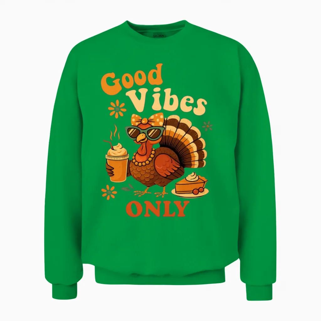Drinking Coffee Bow Thanksgiving Womens Turkey Unisex Sweatshirt in Irish Green