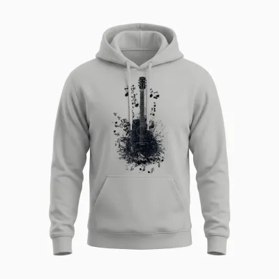 T-Shirt with Musical Notes for Guitarists, Black Unisex Hoodie - Ash