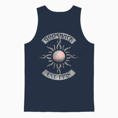 Godsmack – Legends Sun Rocker on White Unisex Tank Top - Navy