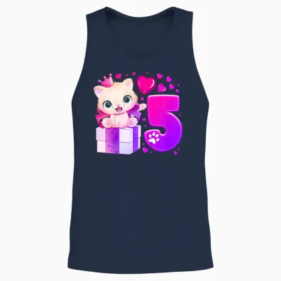 5. Geburtstag, Mädchen 5 Jahre, Katze, Nummer 5 Unisex Tank Top - Navy