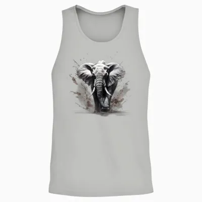 Elephant Drawing Motif Wildlife Splash Nature Animal Print T-Shirt, Black Unisex Tank Top - Ash