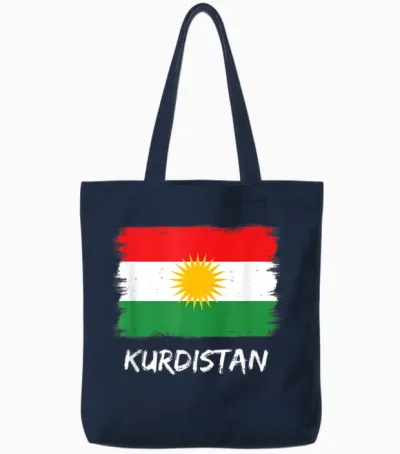 Kurdistan Flag T-Shirt, Black Tote Bags - Navy