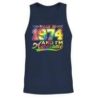 Made in 1974 and I'm Awesome Tie Dye Colorful Unisex Tank Top - Navy – 2
