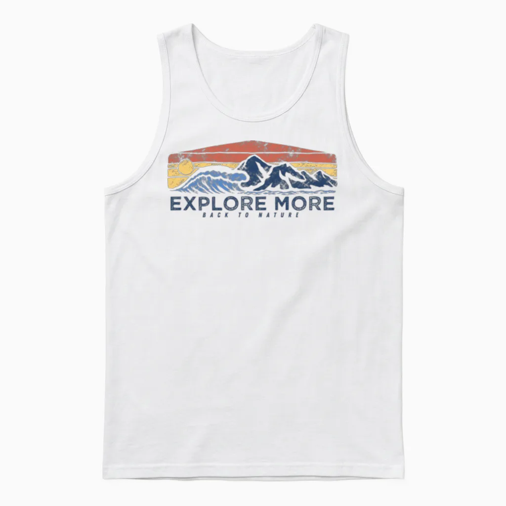 Explore More, Retro Design Adventure. Unisex Tank Top - White