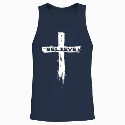 Christian Cross Religious Believe Graphic T-Shirt - Unisex-Adults, Unisex-Kids, Girls - Black - Short Sleeve - Small - Modern - Graphic Unisex Tank Top - Navy