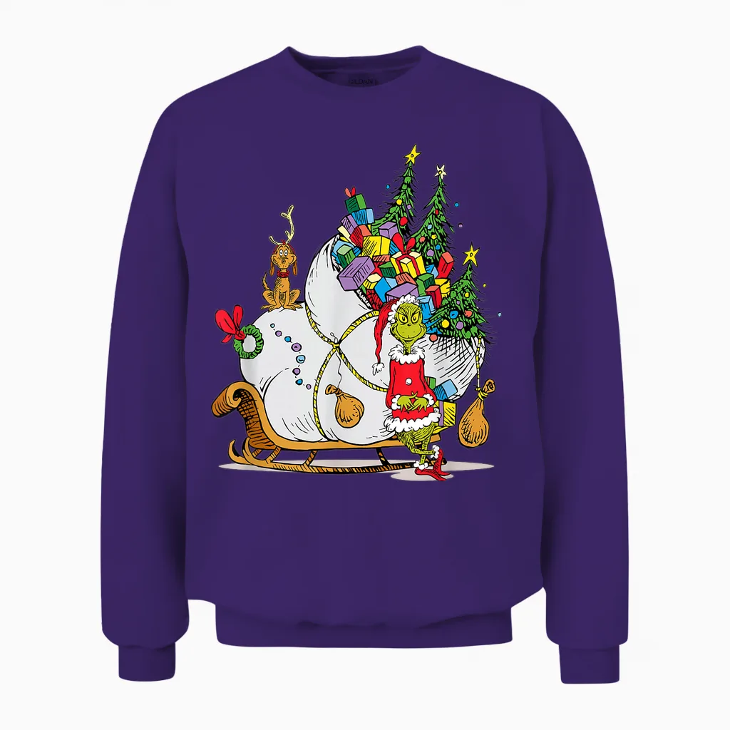 Dr. Seuss Grinch Sleigh Unisex Sweatshirt in Purple
