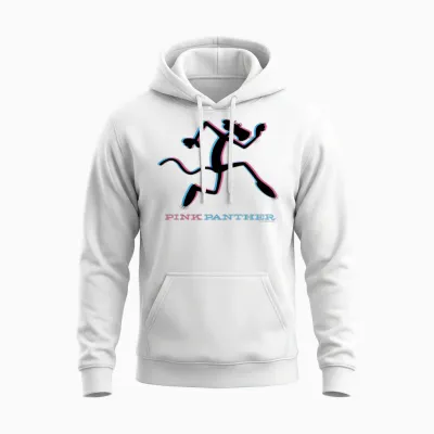 Blue and Pink Silhouette of Pink Panther T-Shirt, Black, S Unisex Hoodie - White