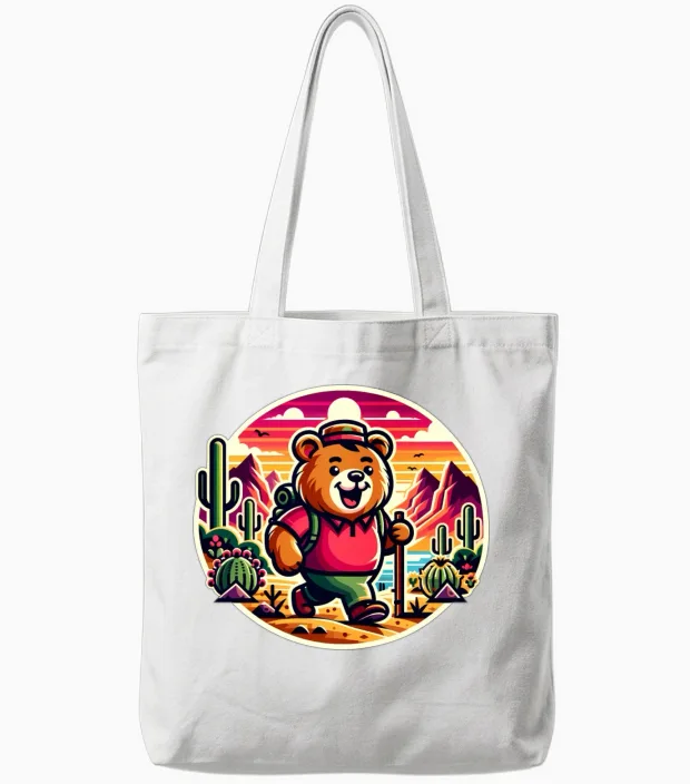 Cute Desert Hiking Bear Wildlife Gift Tote Bags in White