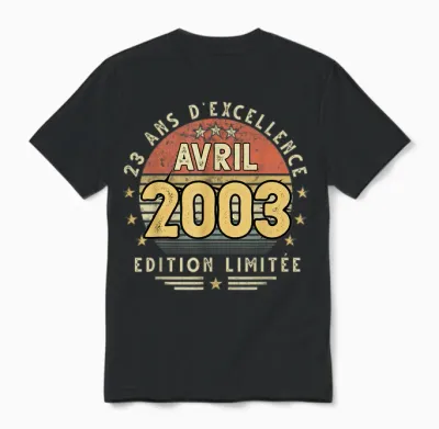 Avril 2003 Cadeau Anniversaire Avril 2003 23 Ans Homme Femme Unisex T-Shirt - Black