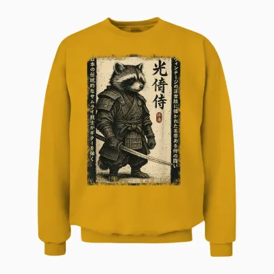 Graphique Anime Pour Homme, Samouraï Japonais Raton Laveur Unisex Sweatshirt - Gold