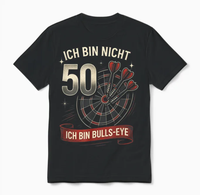 Ich Bin Nicht 50, Ich Bin Bulls-Eye - Dart Unisex T-Shirt in Black