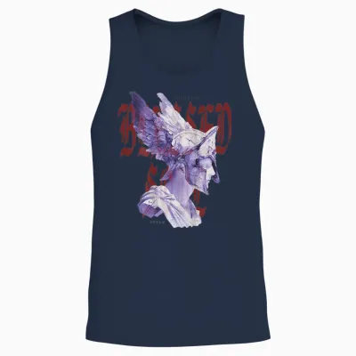 Modern Hip Hop Vintage Graffiti Urban Backprint Streetwear T-Shirt, Black Unisex Tank Top - Navy