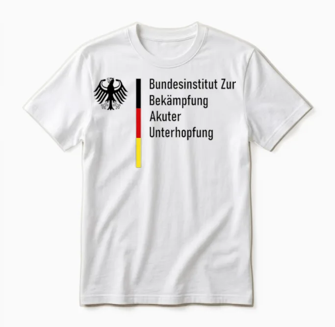 German Federal Institute for Combating Acute Underhopfung Party T-Shirt, Gray Unisex T-Shirt in White