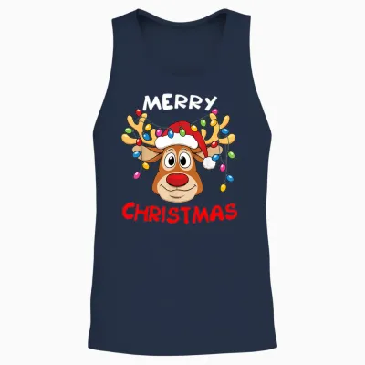 Merry Christmas Reindeer Xmas Family Men Women Unisex Tank Top - Navy
