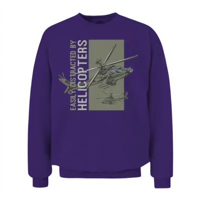 Easily Distracted by Helicopters Funny Military Unisex Sweatshirt - Purple