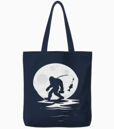 Bigfoot Fishing Funny Tote Bags - Navy