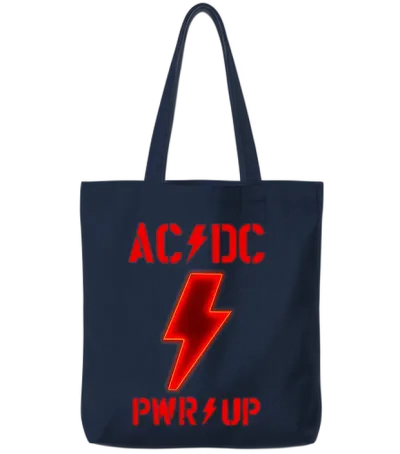 Ac/dc Logo Design with Power Up Tracks Backprint Tote Bags - Navy