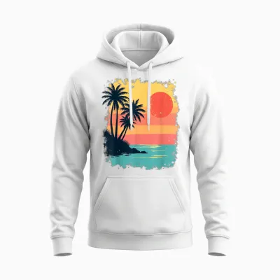 Vintage Gift Beach Palmers Sunset Sea Summer Summer Unisex Hoodie - White