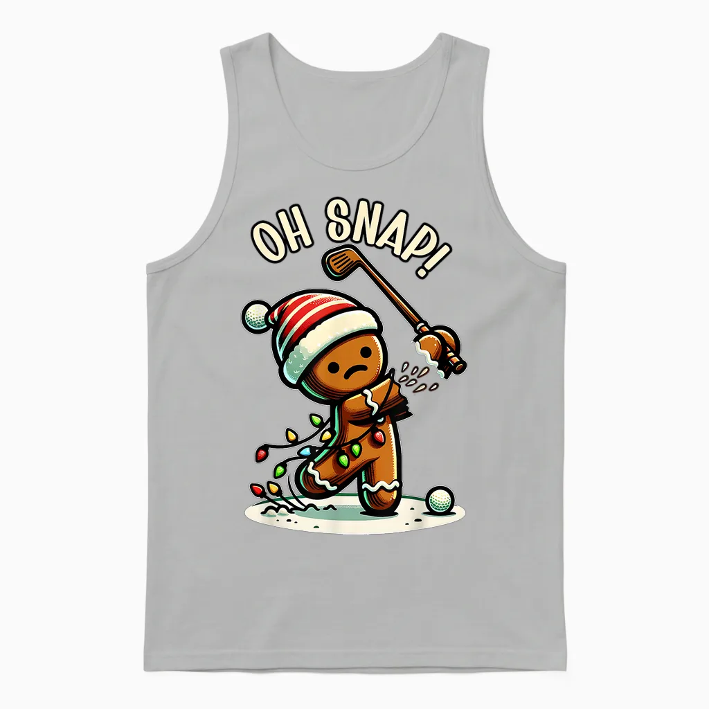 Funny Gingerbread Man Pajamas & Pjs Xmas Holiday Oh Snap Gingerbreadman Golfer Golf Christmas Golfing Unisex Tank Top in Ash