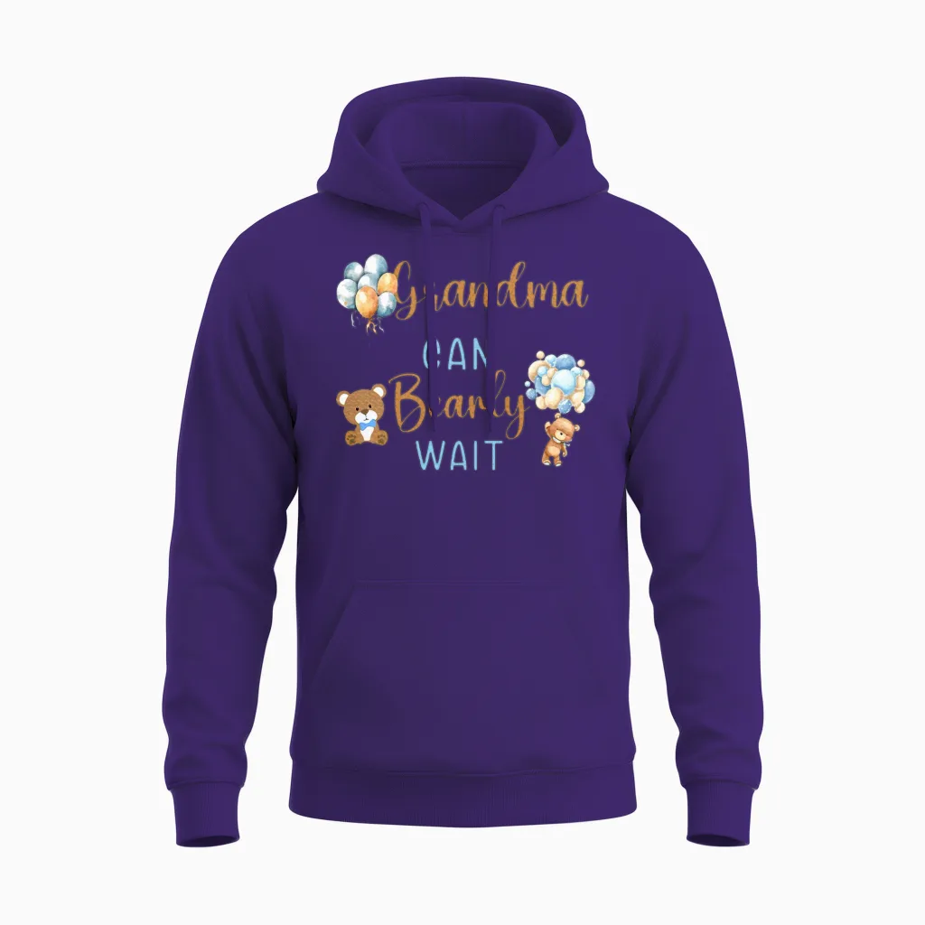 Grandma Can Bearly Wait Gender Neutral Baby Shower Unisex Hoodie in Purple