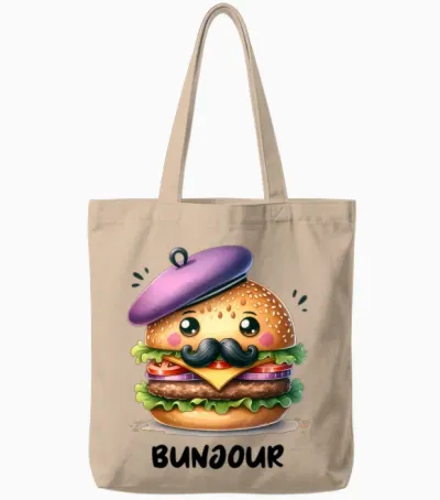 Funny Burger Bunjour Tote Bags - Natural