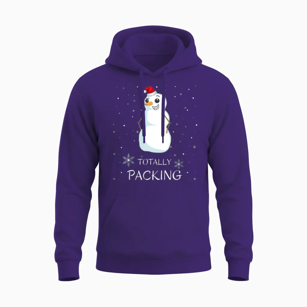 Christmas Men's Snowman Saying Totally Packing Unisex Hoodie in Purple