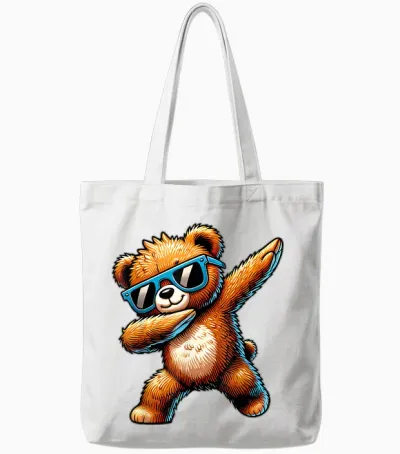 Cool Motif with Bear Unisex Cartoon Bear Dancing (dab) Black S T-Shirt, Black, S Tote Bags - White