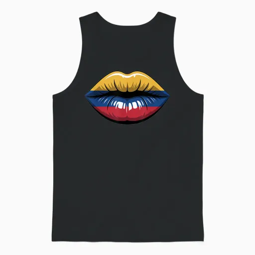 Colombian Flag Lips Colombia Unisex Tank Top in Black