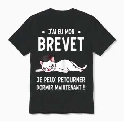 Chat Dormir Réussite Brevet Diplôme Collège Fille Unisex T-Shirt - Black
