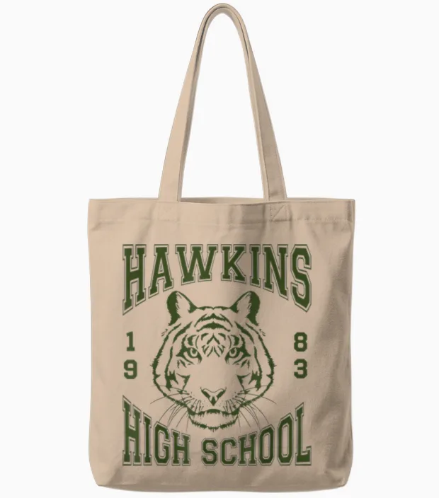 Stranger Things Hawkins High School Tiger 1983 Tote Bags in Natural