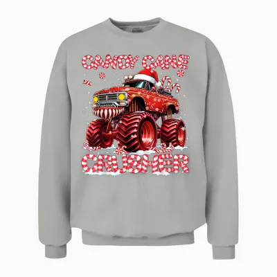 Candy Cane Crusher Red Monster Truck Christmas Xmas Boy Unisex Sweatshirt - Ash
