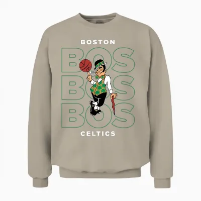 Nba - Aufgestapeltes Stadt-Logo Der Boston Celtics Unisex Sweatshirt - Sand