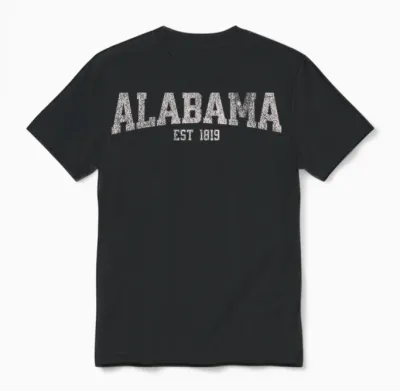Classic Alabama Print Retro Varsity Vintage Alabama Unisex T-Shirt - Black