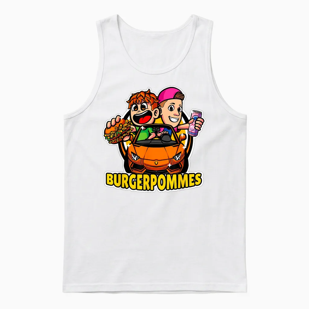 Burger Pommes Sportwagen Comic Style Fast Food Unisex Tank Top in White