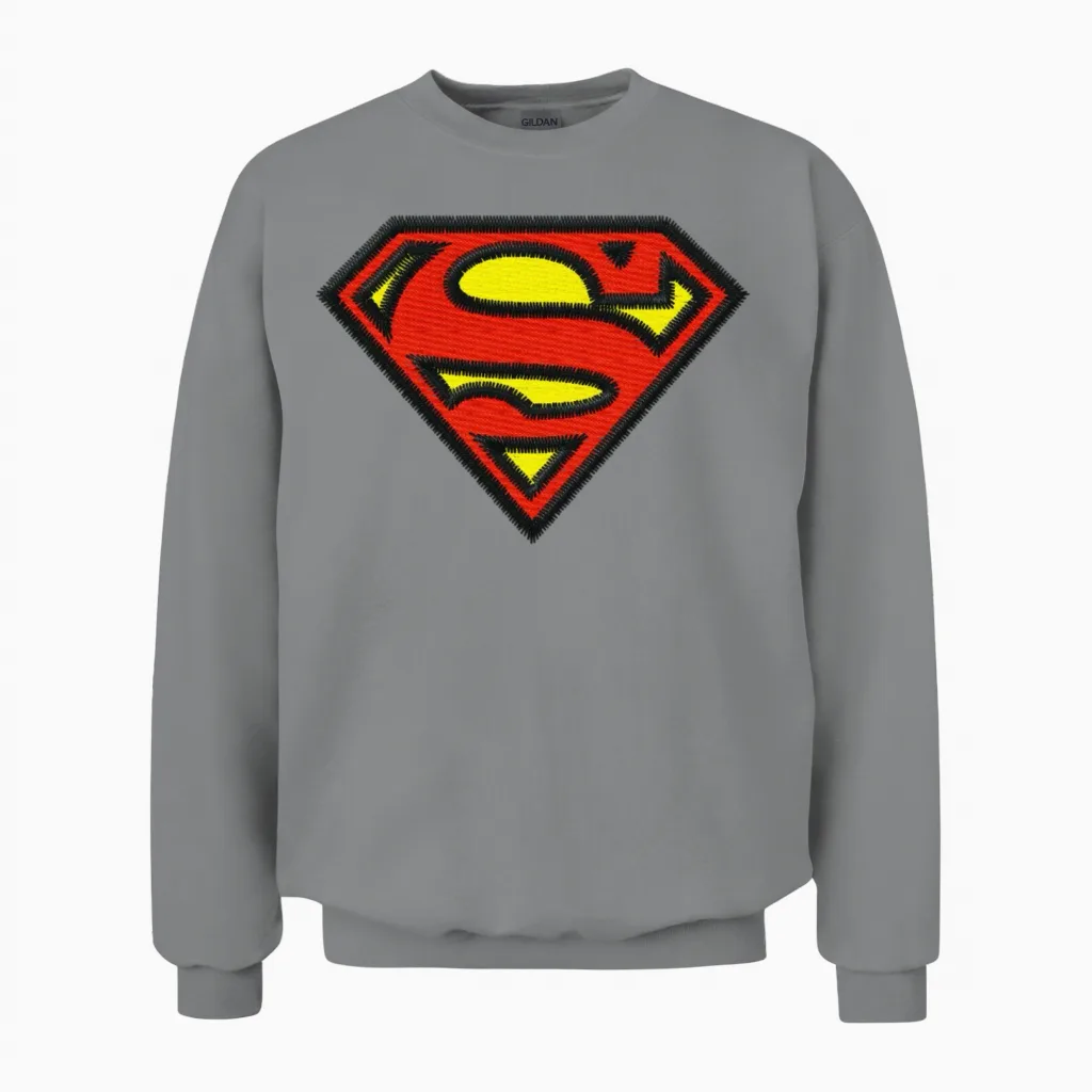 Superman Small Logo S-Shield Embroidery Unisex Sweatshirt in Sport Grey